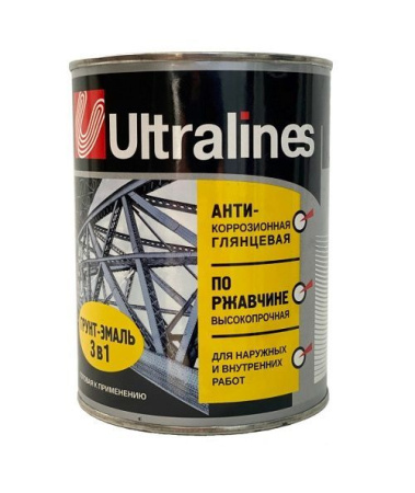 Грунт эмаль по ржавчине 3в1 серая  0,8кг глянец Ultra Lines Радуга