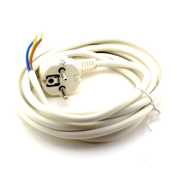 Шнур ПВС 3х0,75 с вилкой 3,0м белый с/з Lux