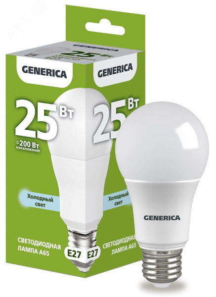 Лампа светодиодная 25,0W Е27 Led 6500К груша холодный белый свет Generica IEK