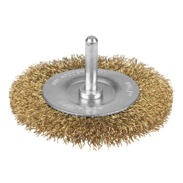 Щетка крацовка для дрели диск  50мм проволока витая латунированная Master Stayer